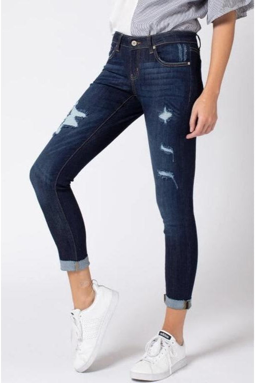 Kan Can Women's Low Rise Ankle Skinny Jeans - Distressed - KC6050-SaltTree