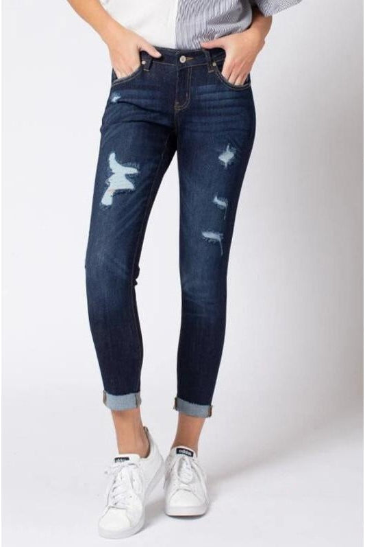 Kan Can Women's Low Rise Ankle Skinny Jeans - Distressed - KC6050-SaltTree