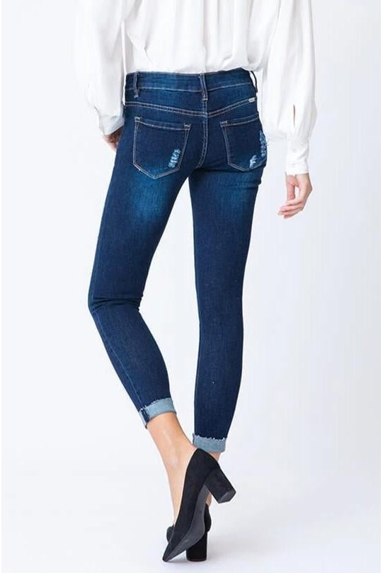 Kan Can Women's Low Rise Ankle Skinny Jeans - Distressed - KC6050-SaltTree