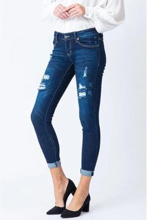 Kan Can Women's Low Rise Ankle Skinny Jeans - Distressed - KC6050-SaltTree