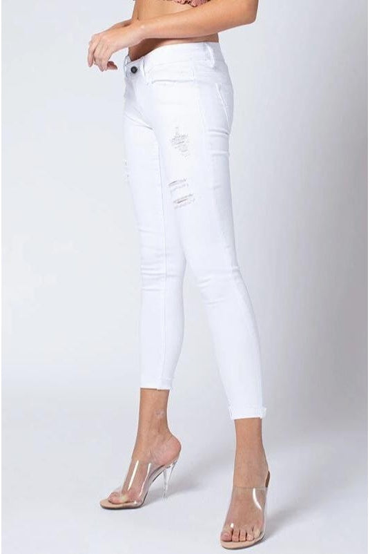 Kan Can Women's Low Rise Ankle Skinny Jeans - Distressed - KC6050-SaltTree