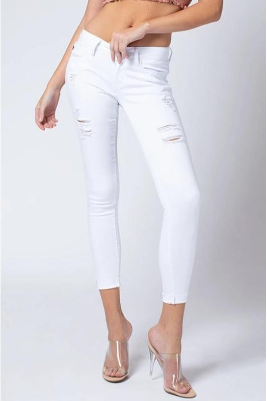 Kan Can Women's Low Rise Ankle Skinny Jeans - Distressed - KC6050-SaltTree