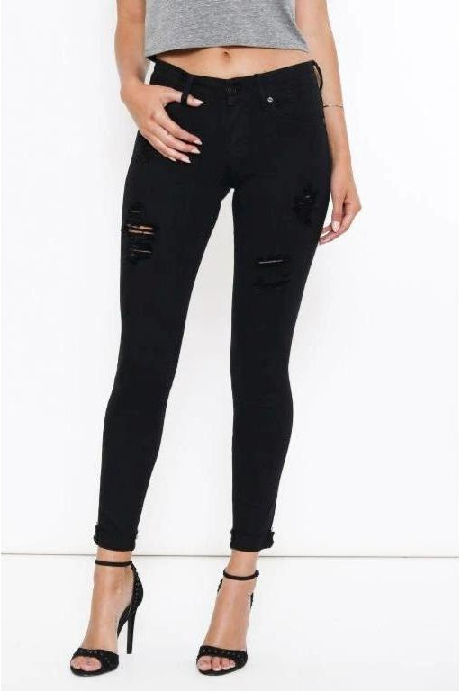 Kan Can Women's Low Rise Ankle Skinny Jeans - Distressed - KC6050-SaltTree