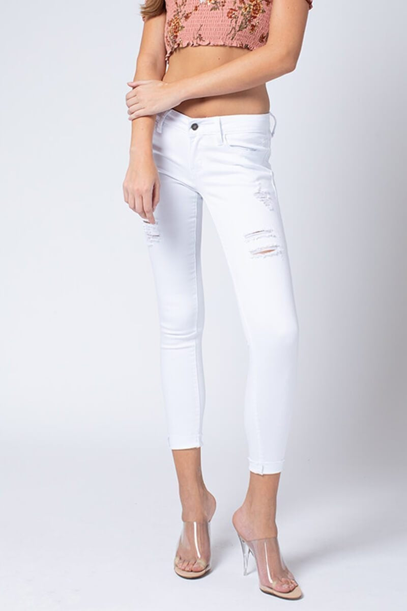 Kan Can Women's Low Rise Ankle Skinny Jeans - Distressed - KC6050-SaltTree