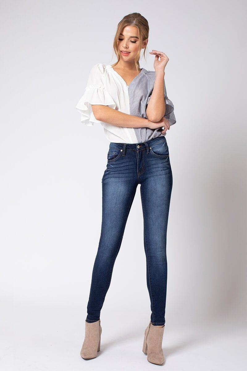 Kan Can Women's Mid Rise Super Skinny Jeans - Basic - KC7085-SaltTree