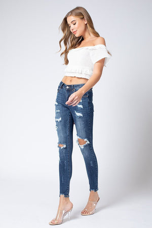 Kan Can Women's Mid Rise Super Skinny Jeans - Distressed - KC5055-SaltTree