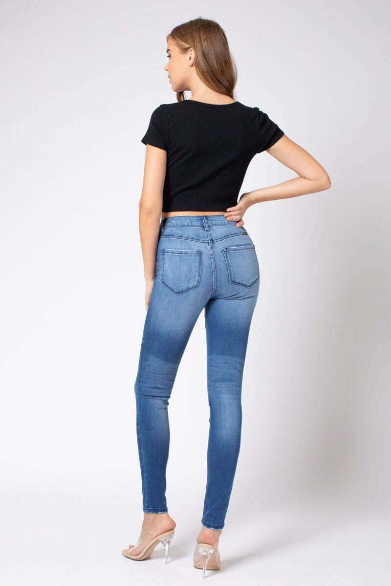 KanCan Jeans Victoria High-Rise Exposed Button Wash Skinny Jeans - kc7113-SaltTree