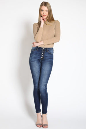 KanCan Jeans Victoria High-Rise Exposed Button Wash Skinny Jeans - kc7113-SaltTree